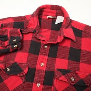 Five Brother Flannel Shirt Mens Large Red Black Buffalo Plaid Cotton Heavyweight